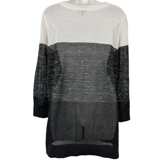 T by Talbots Womens White Black Loose Knit Long Sleeve Cotton Blend Sweater sz L - Picture 14 of 16